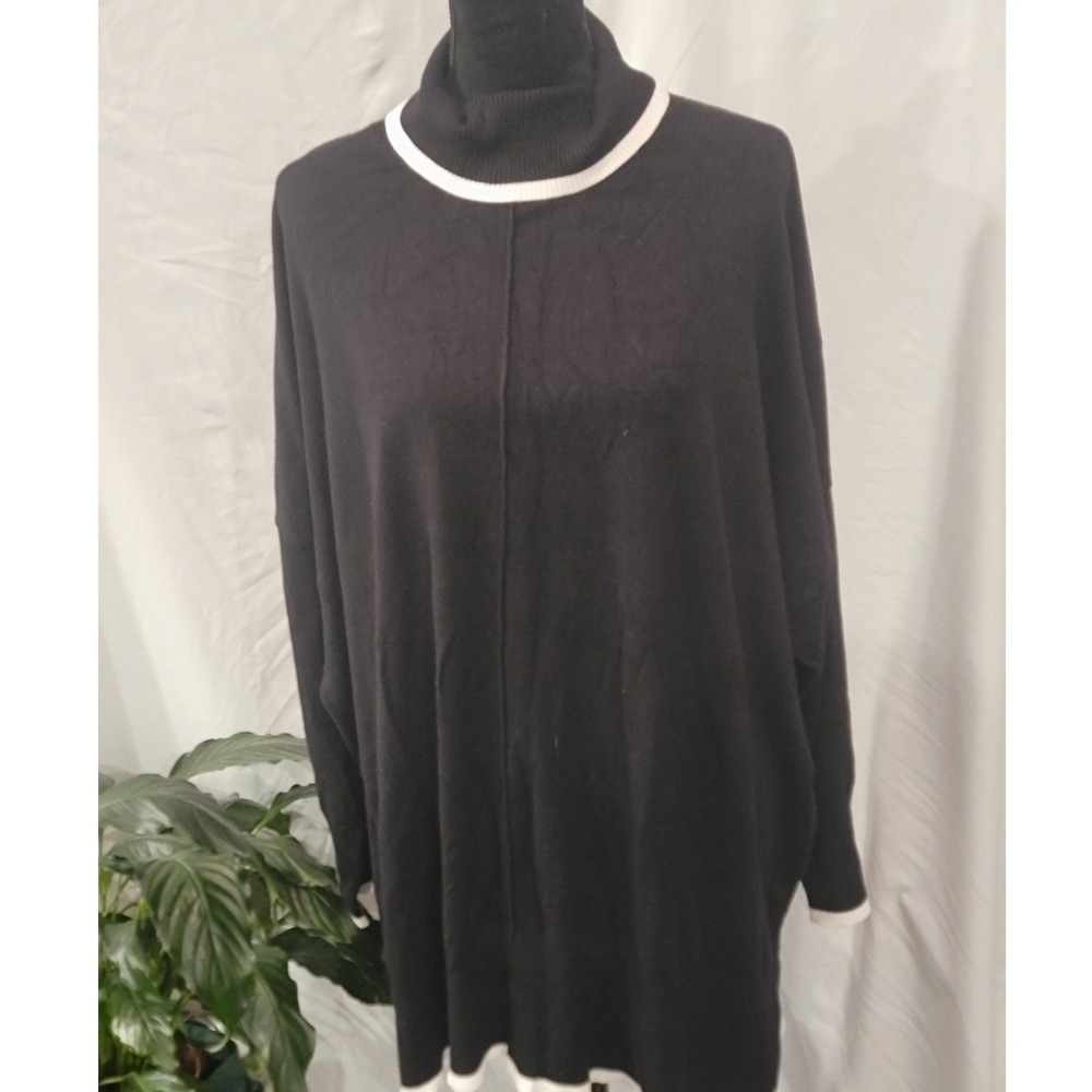 Adrianna Papelli Womens‎ 3X Black White Colorblock Turtleneck Knit Tunic Sweater